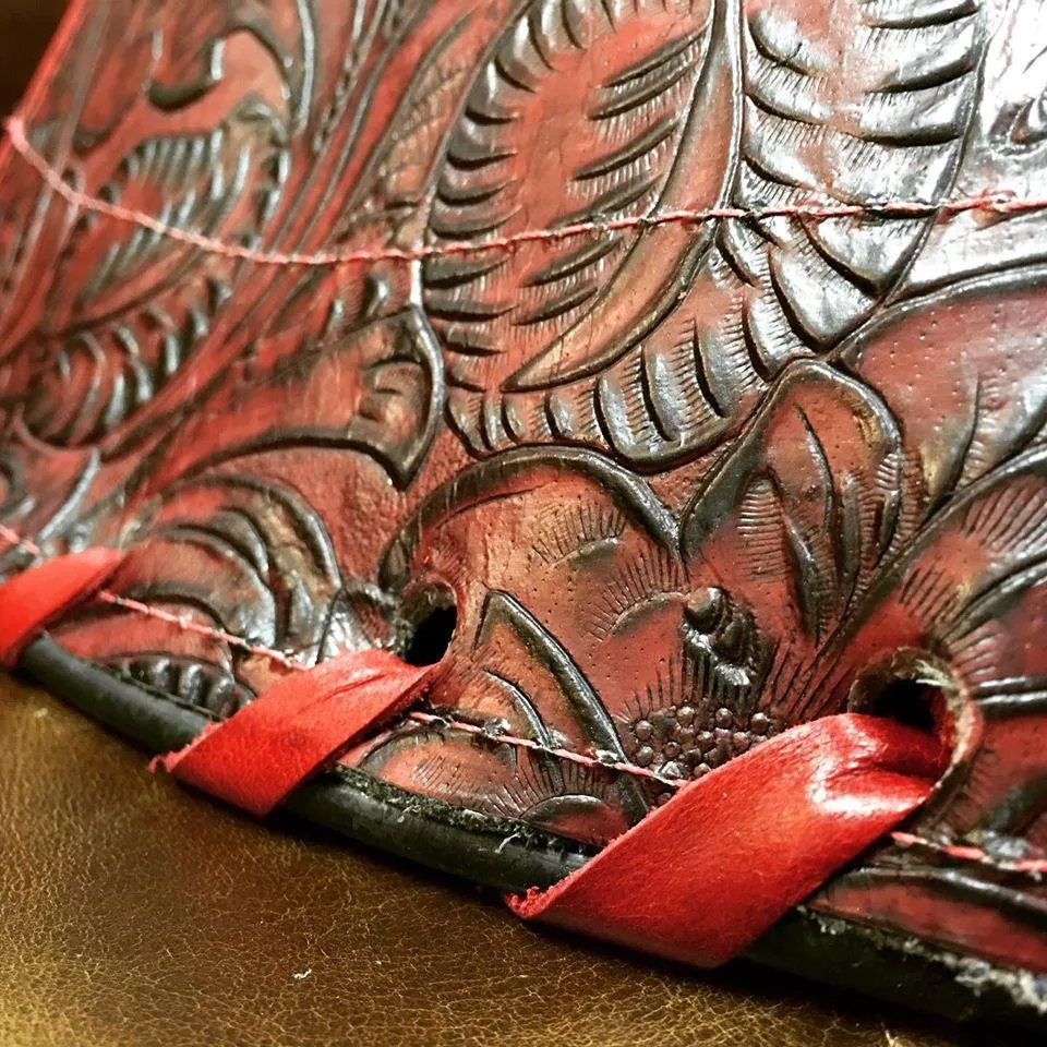 Embossed Red Leather Lamp Shades