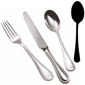 English Thread Large serving spoon, silver plate napkin rings, dining placemats