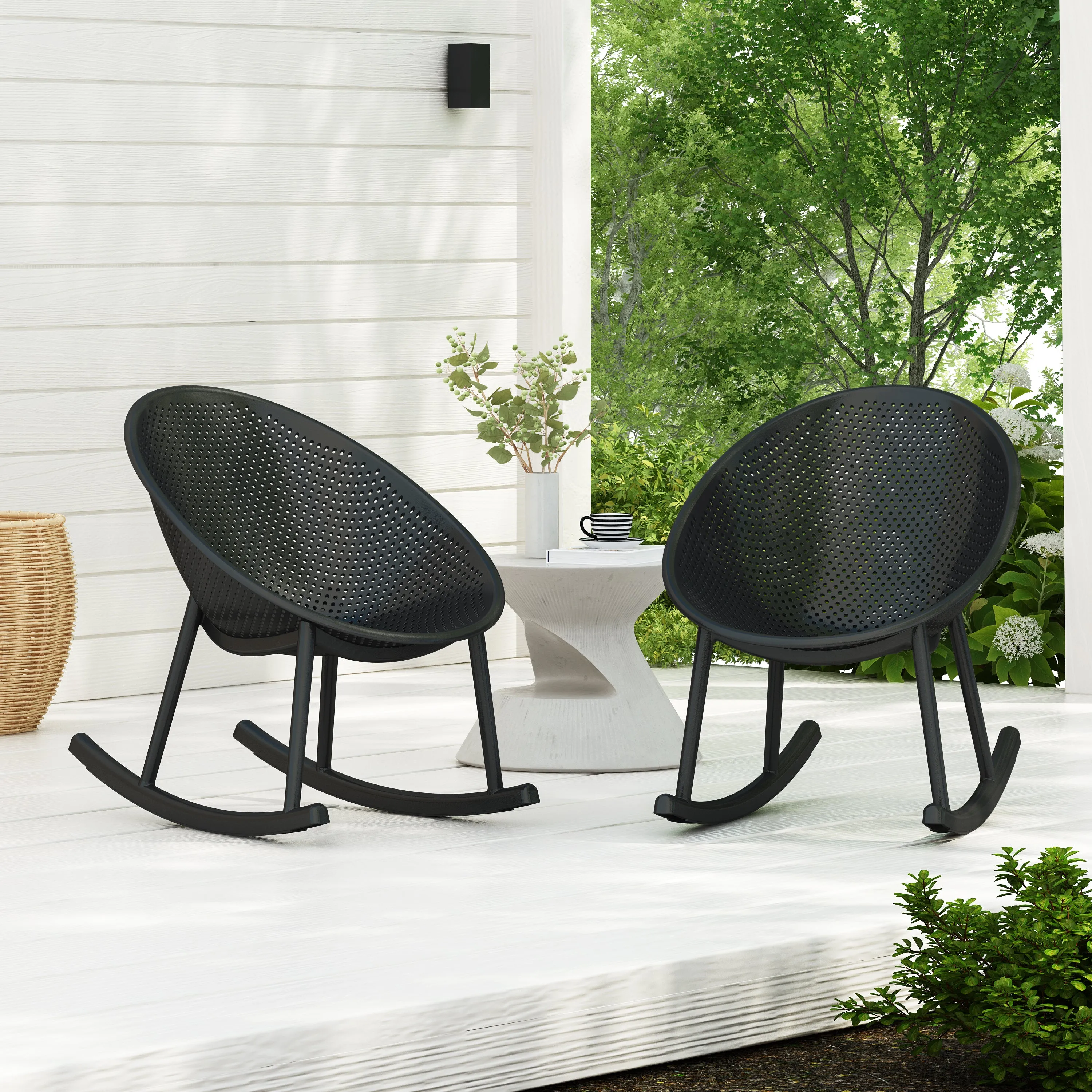 Ermon Indoor & Outdoor Polypropelene Plastic Rocking Chairs, Set of 2