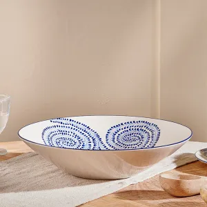 Eshani Serving Bowl, D34.5cm, Indigo napkin rings, dining placemats