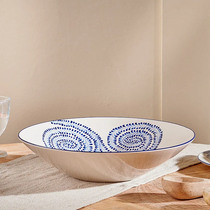 Eshani Serving Bowl, D34.5cm, Indigo napkin rings, dining placemats