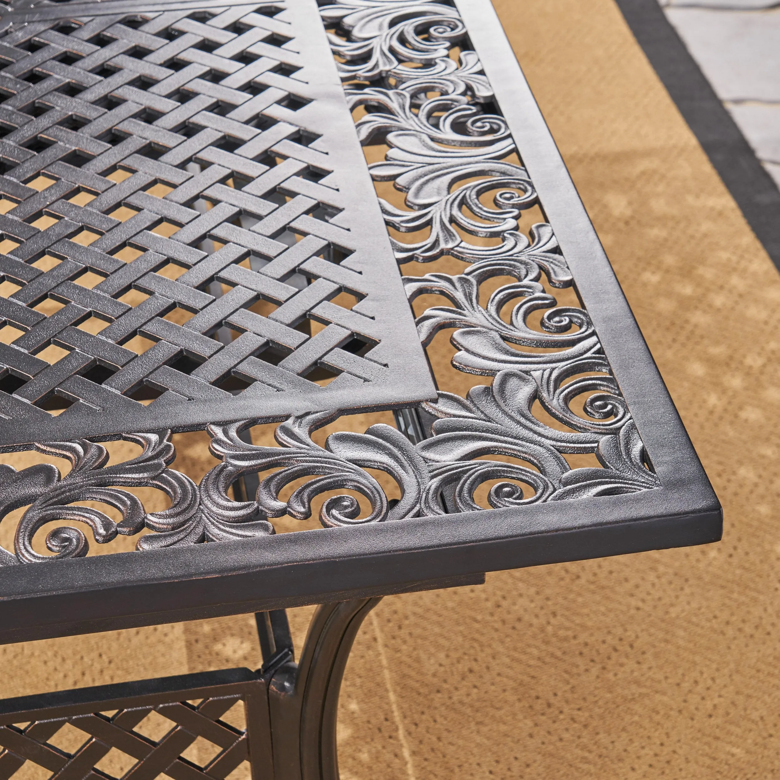 Expandable Patio Dining Table, 64" - 81", Cast Aluminum, Shiny Copper - NH715703