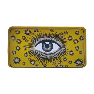Eye Rectangular Handpainted Iron Tray 32 x 17cm, Yellow napkin rings, dining placemats