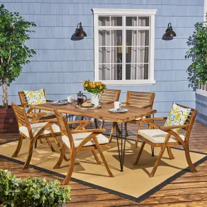 Farmhouse Outdoor Patio Hairpin Legs Dining Set - NH045703 patio chairs, outdoor seating
