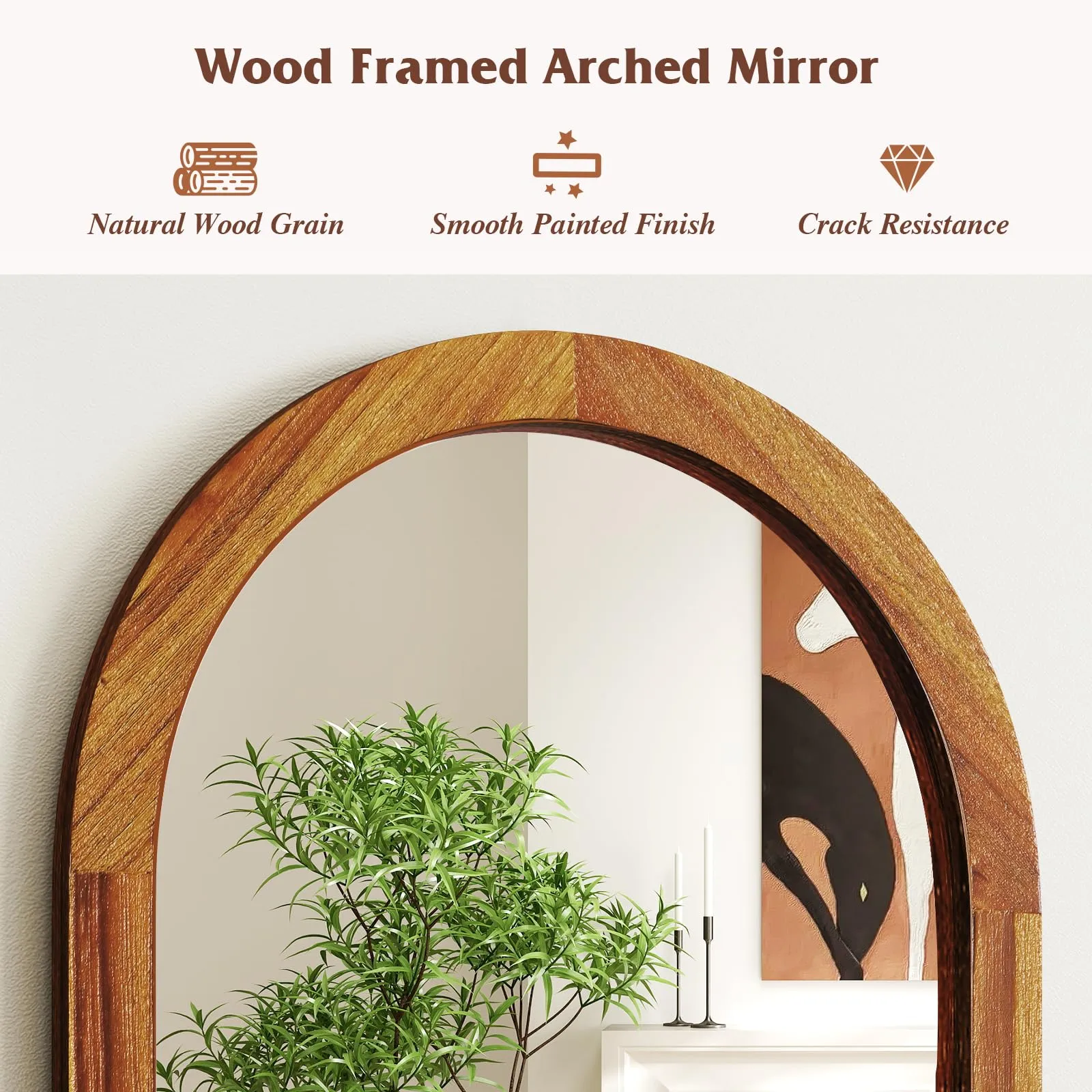 Farmhouse Wall Mirror Arched Mirror with Solid Acacia Wood Frame