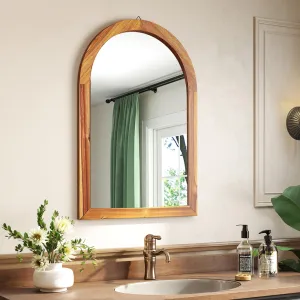 Farmhouse Wall Mirror Arched Mirror with Solid Acacia Wood Frame bathroom organizer, toilet brush holder