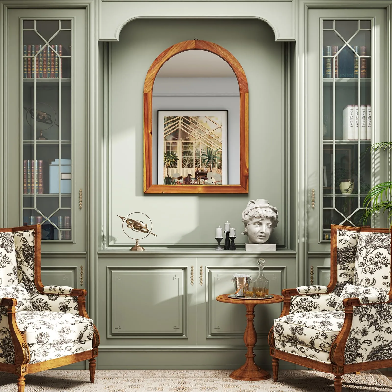 Farmhouse Wall Mirror Arched Mirror with Solid Acacia Wood Frame