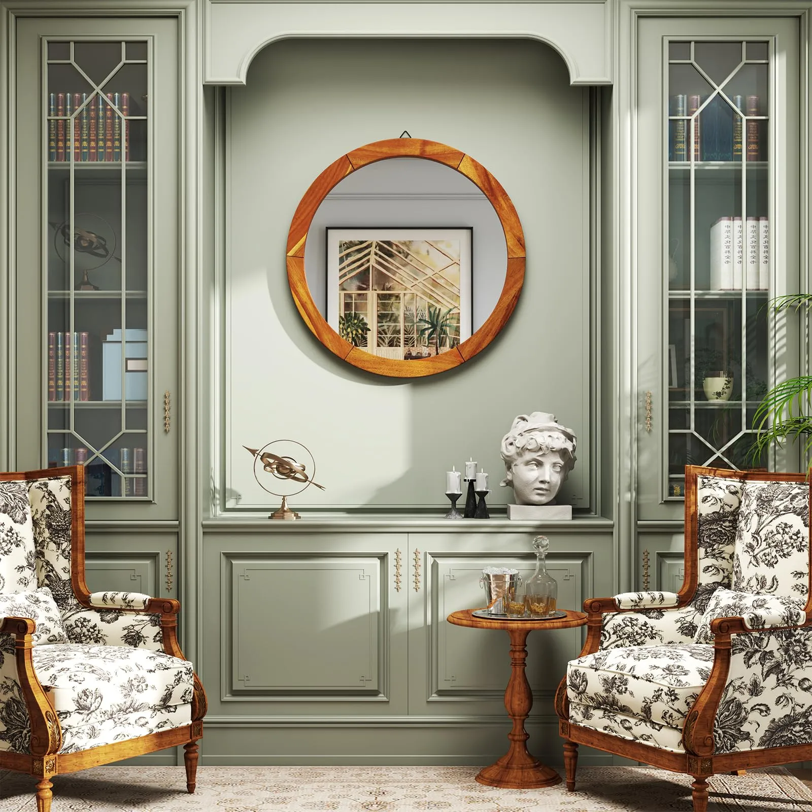 Farmhouse Wall Mirror Round Mirror with Solid Acacia Wood Frame