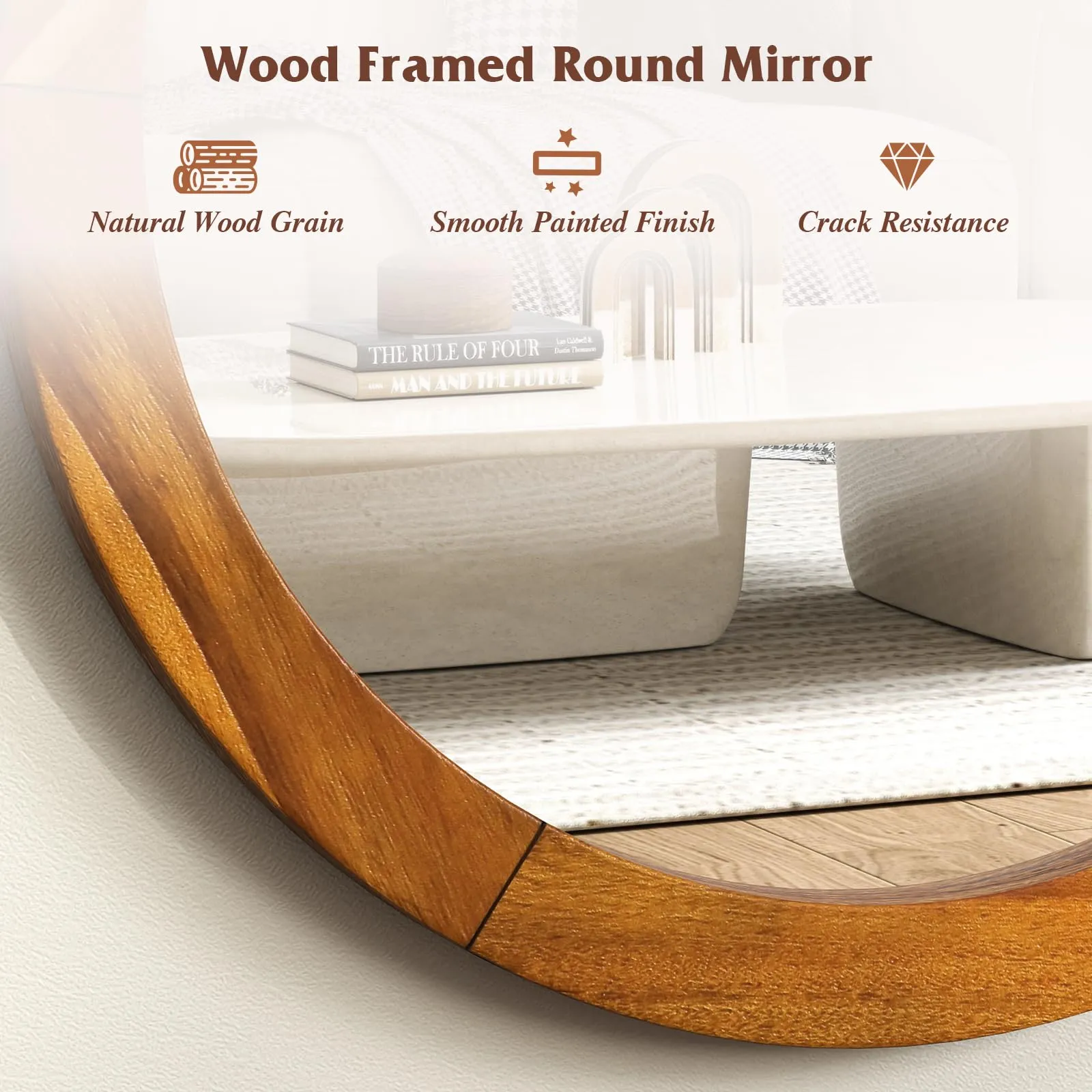 Farmhouse Wall Mirror Round Mirror with Solid Acacia Wood Frame