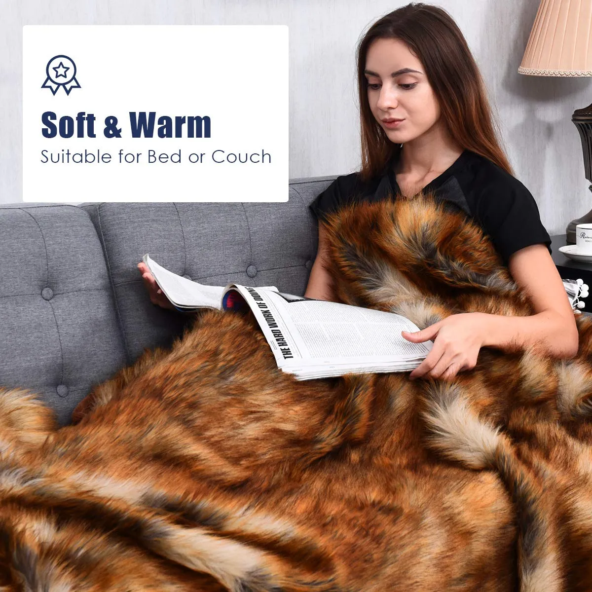 Faux Fur Throw Blanket, Ultra Soft Fuzzy Bed Blankets