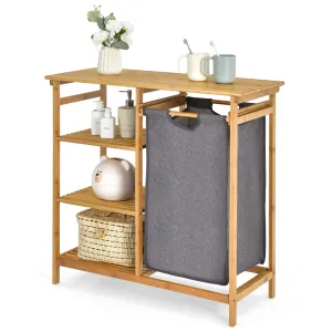 Freestanding Laundry Organizer w/ Removable Sliding Bag & 3-Tier Open Shelves bathroom organizer, toilet brush holder