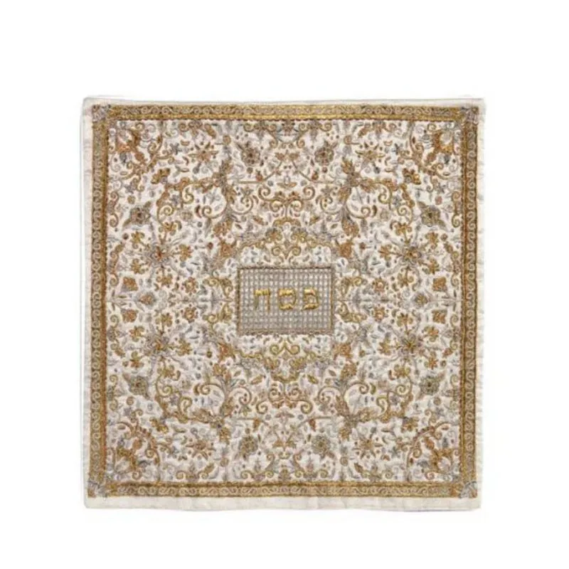 Full Embroidery Matzah & Afikomen Set in Silver & Gold by Yair Emanuel, Silver tufted headboard, king headboard