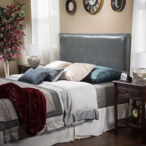 Full to Queen Size Grey Leather Headboard - NH078832 queen headboard, wooden headboard
