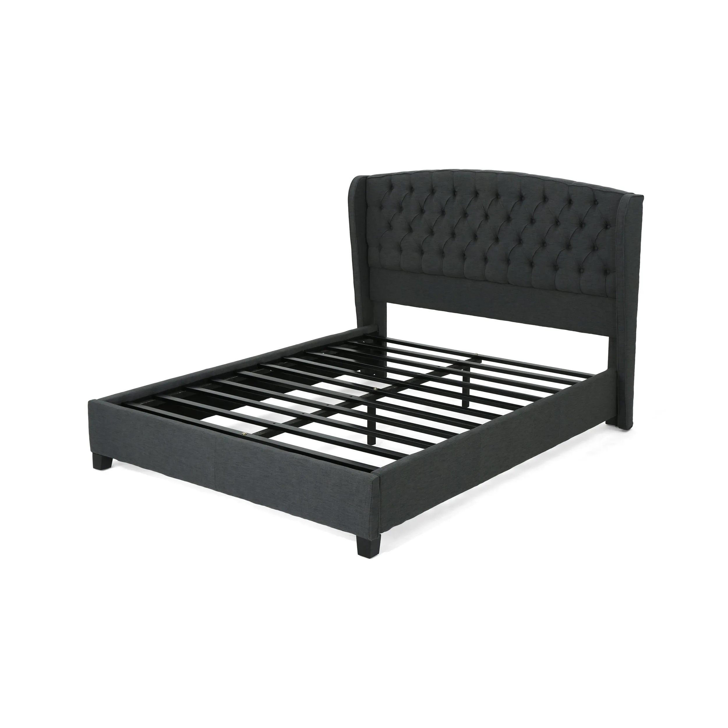 Fully-Upholstered King-Size Platform Bed Frame, Low-Profile, Contemporary - NH316703