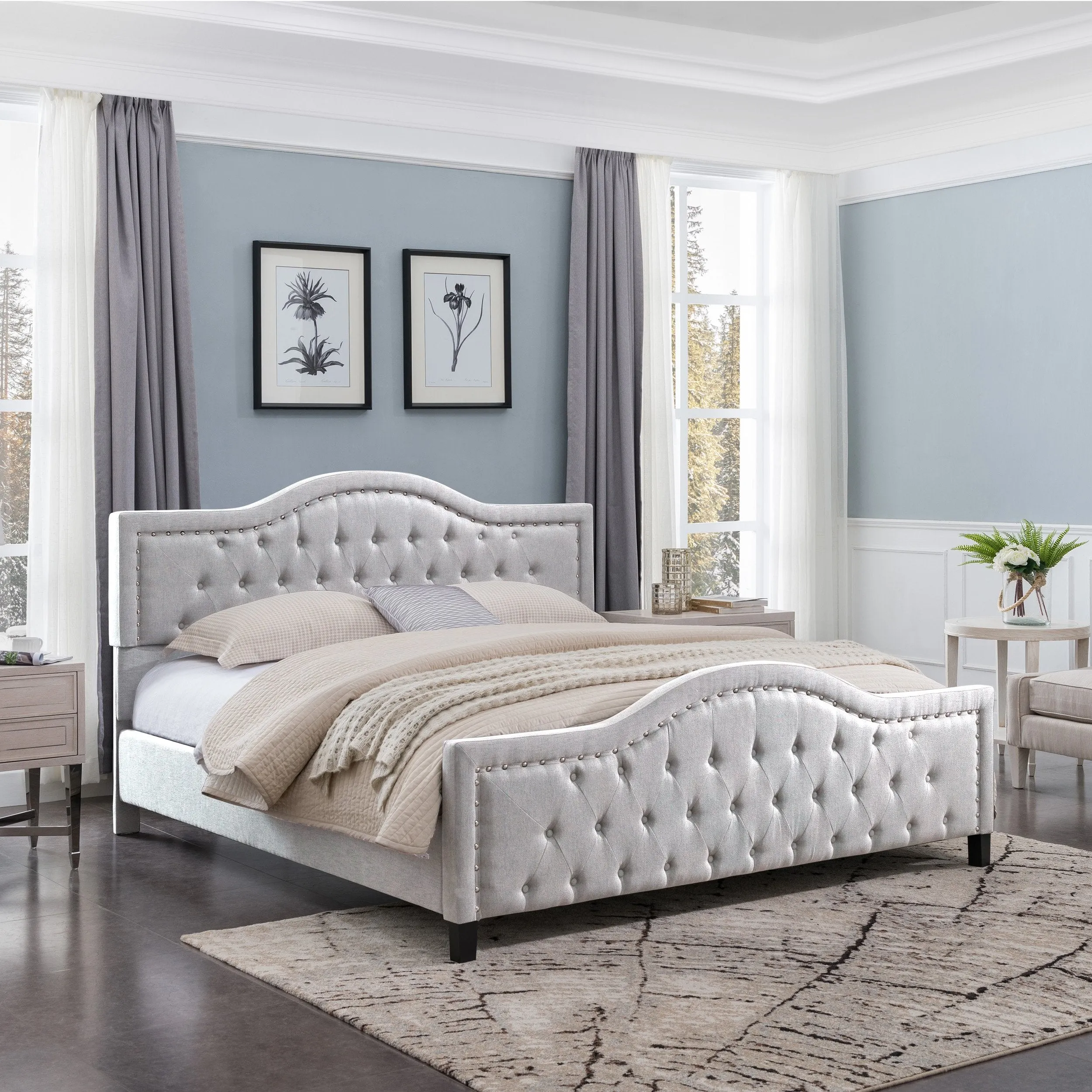 Fully-Upholstered Traditional Bed Frame - NH977503 throw blanket, decorative pillow