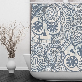 Funky Psychedelic Blue Sugar Skull Shower Curtains and Optional Bath Mats Lighting,Lamps Fixtures