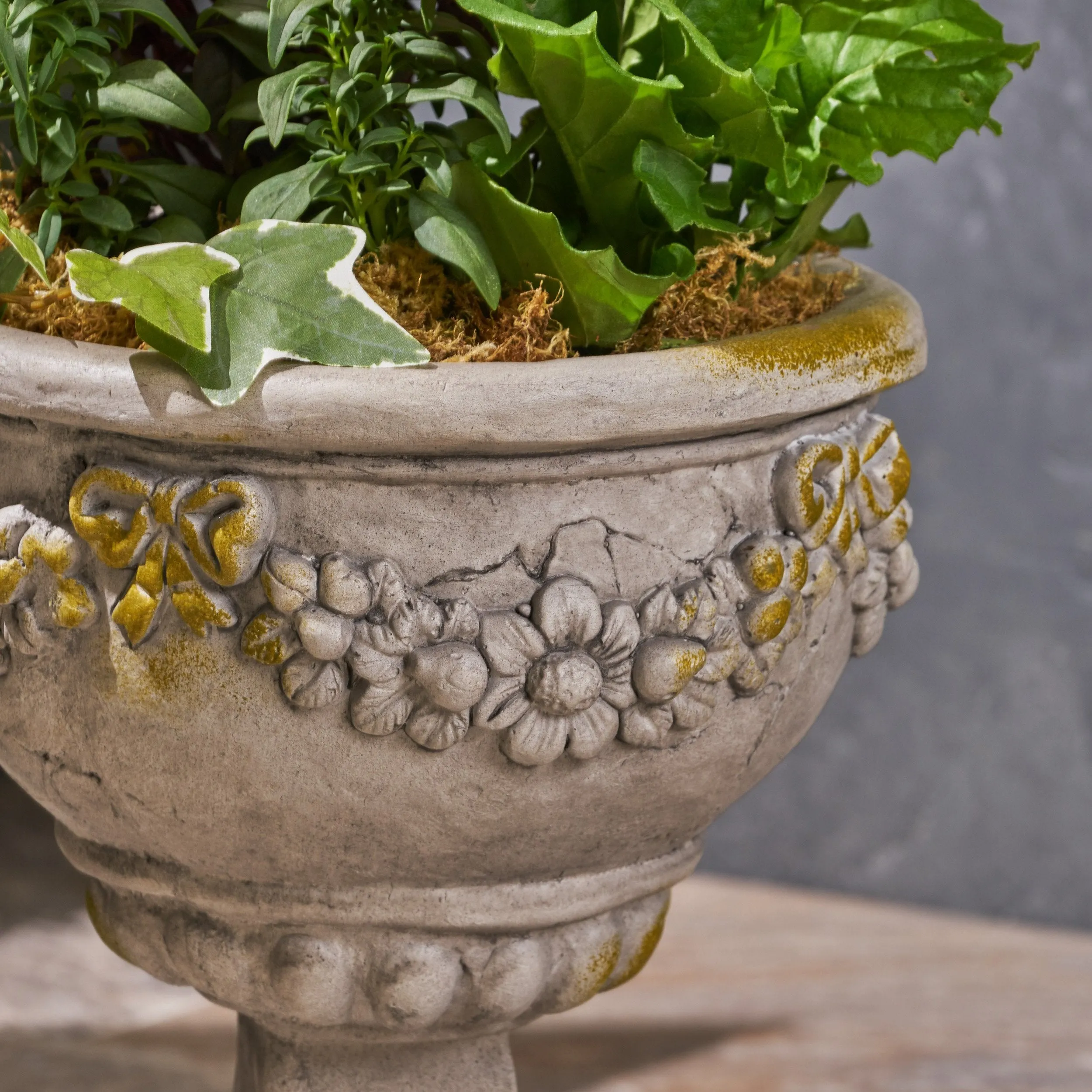Garden Urn Planter, Roman, Botanical, Lightweight Concrete - NH174703