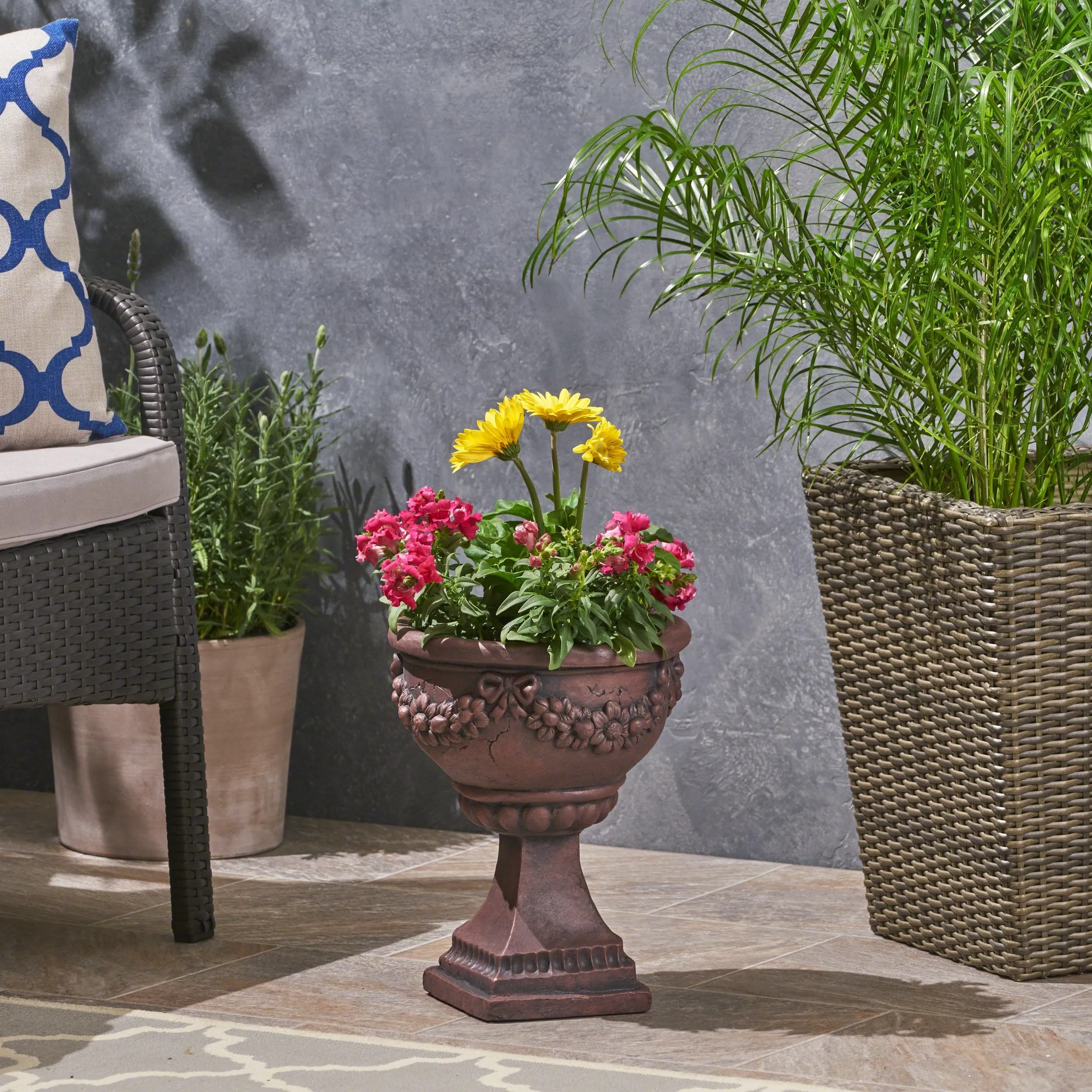 Garden Urn Planter, Roman, Botanical, Lightweight Concrete - NH174703 patio chairs, outdoor seating