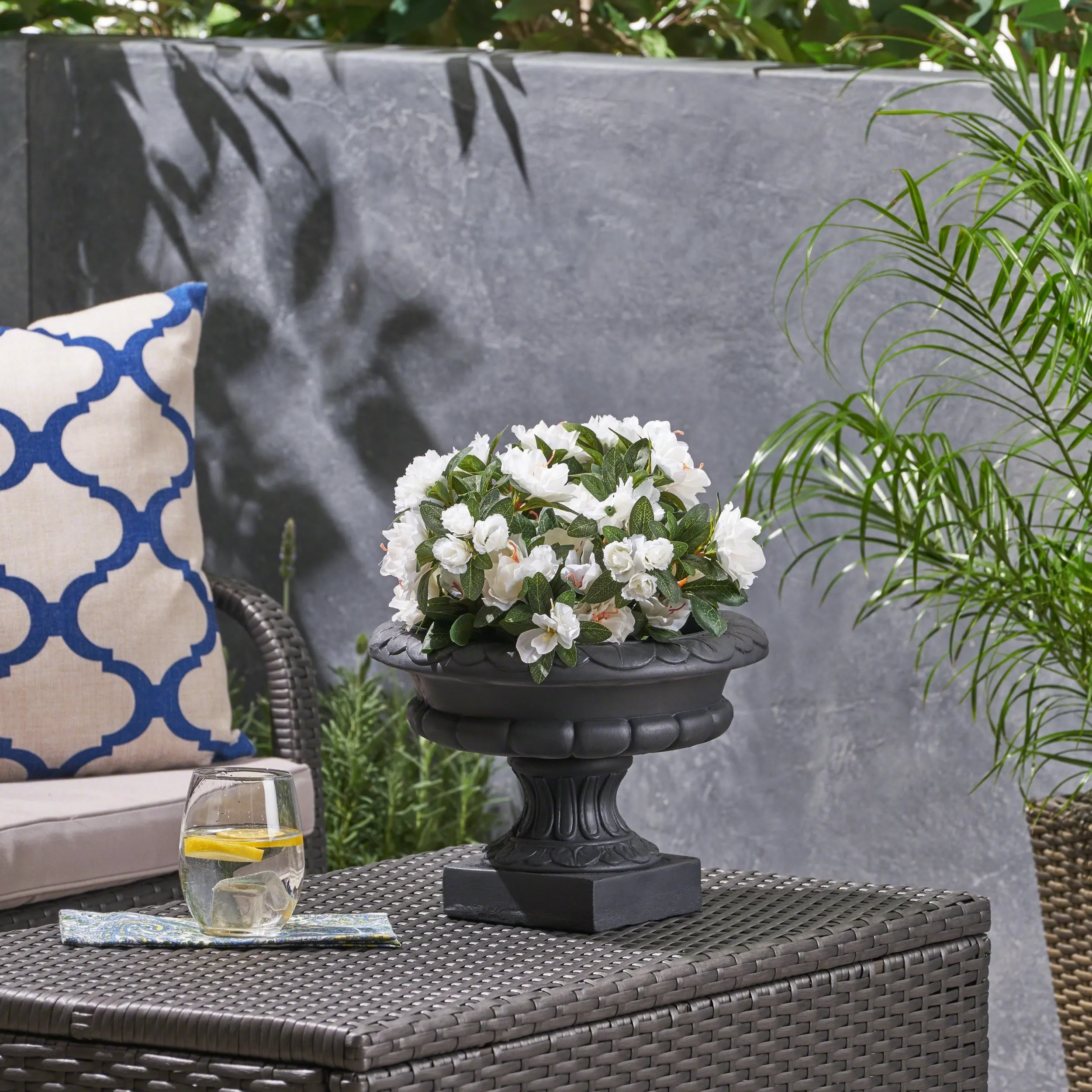 Garden Urn Planter, Roman, Botanical, Lightweight Concrete - NH974703 patio chairs, outdoor seating