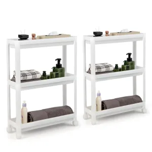 Giantex 2 Pack 3 Tier Slim Rolling Storage Cart with Wheels, Detachable Utility Cart with Drainage Holes bathroom organizer, toilet brush holder