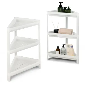 Giantex 2 Pack Corner Shelf Stand, 3-Tier Detachable Floor Corner Shower Shelf, Bathroom Corner Stand bathroom organizer, toilet brush holder