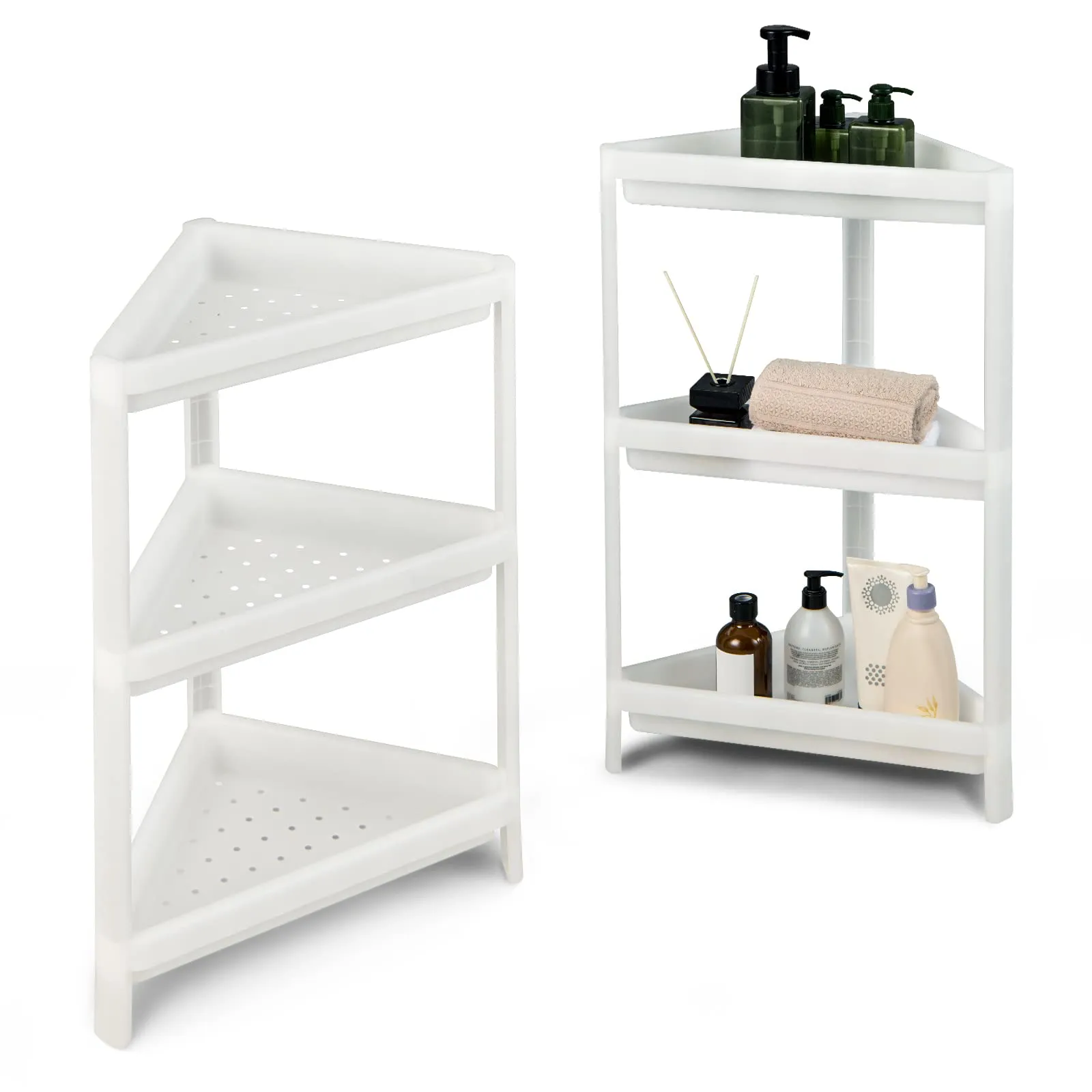 Giantex 2 Pack Corner Shelf Stand, 3-Tier Detachable Floor Corner Shower Shelf, Bathroom Corner Stand bathroom organizer, toilet brush holder
