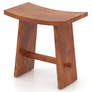 Giantex 20 Inch Teak Shower Bench Waterproof, Small Wood Shower Chair Seat w/Curved Seat bathroom organizer, toilet brush holder