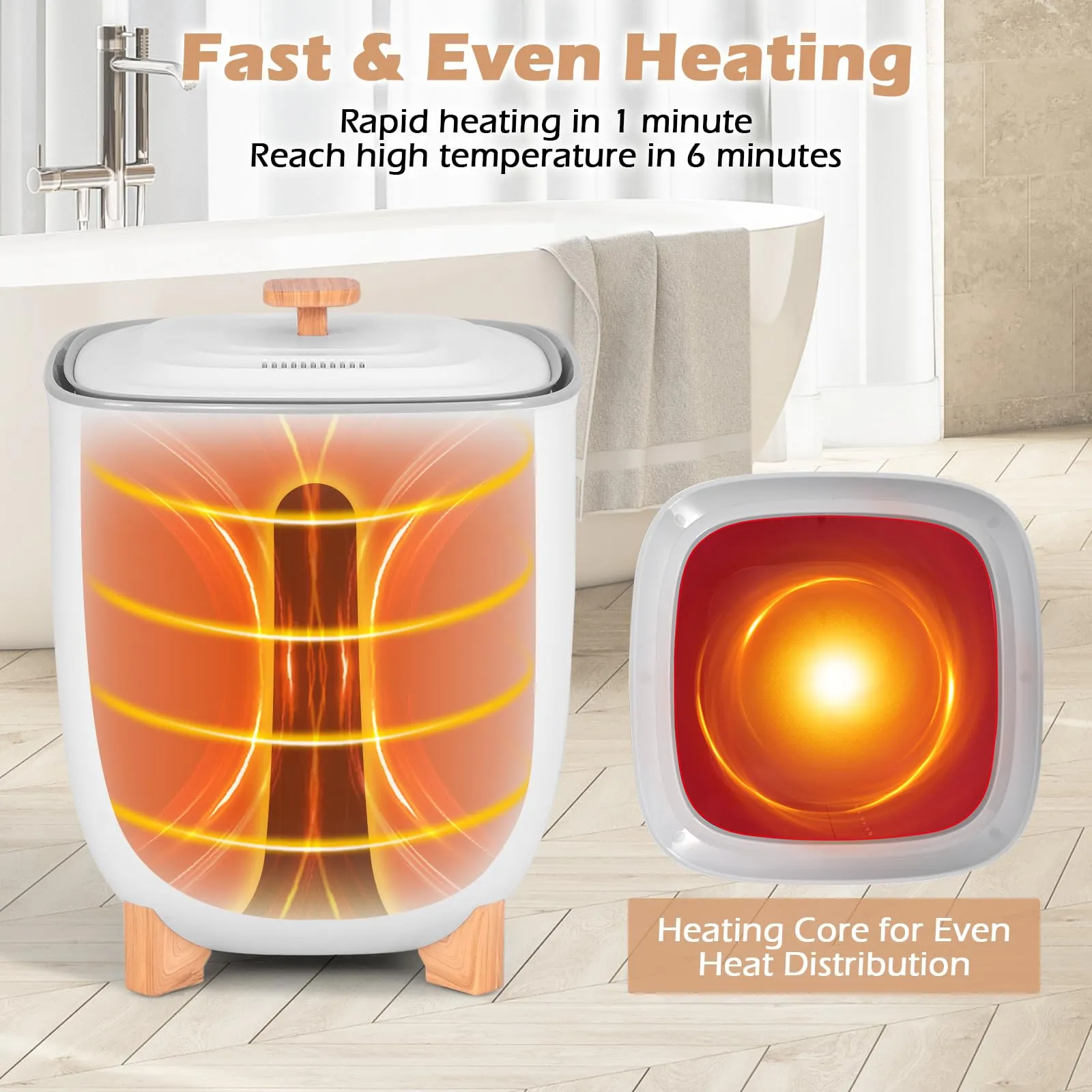Giantex 25L Towel Warmer Bucket - Electric Towel Heater for Bathroom, 2 Temperature Settings, 20-60 Timer
