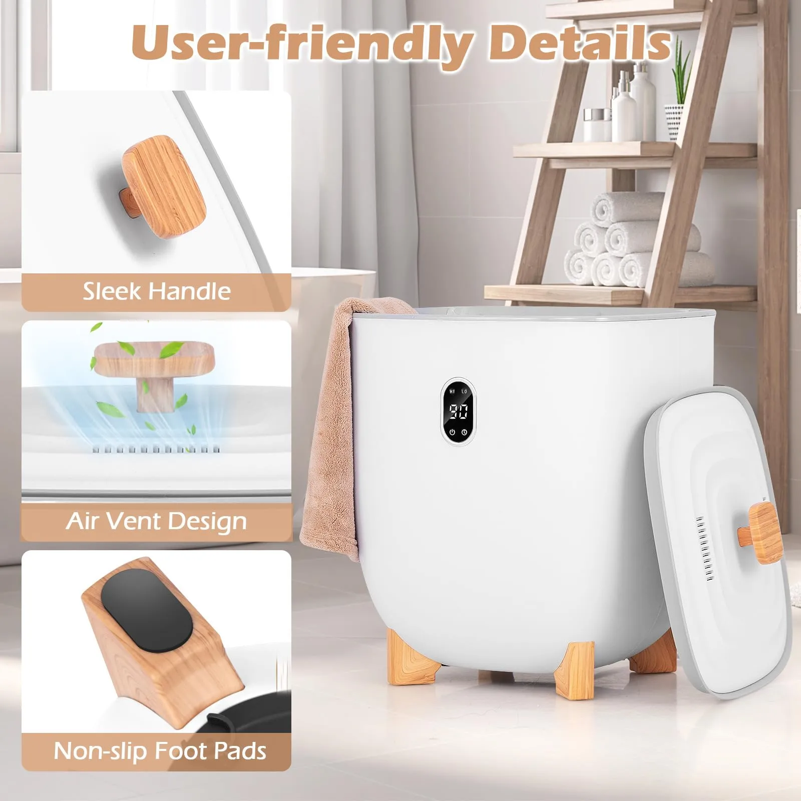 Giantex 25L Towel Warmer Bucket - Electric Towel Heater for Bathroom, 2 Temperature Settings, 20-60 Timer