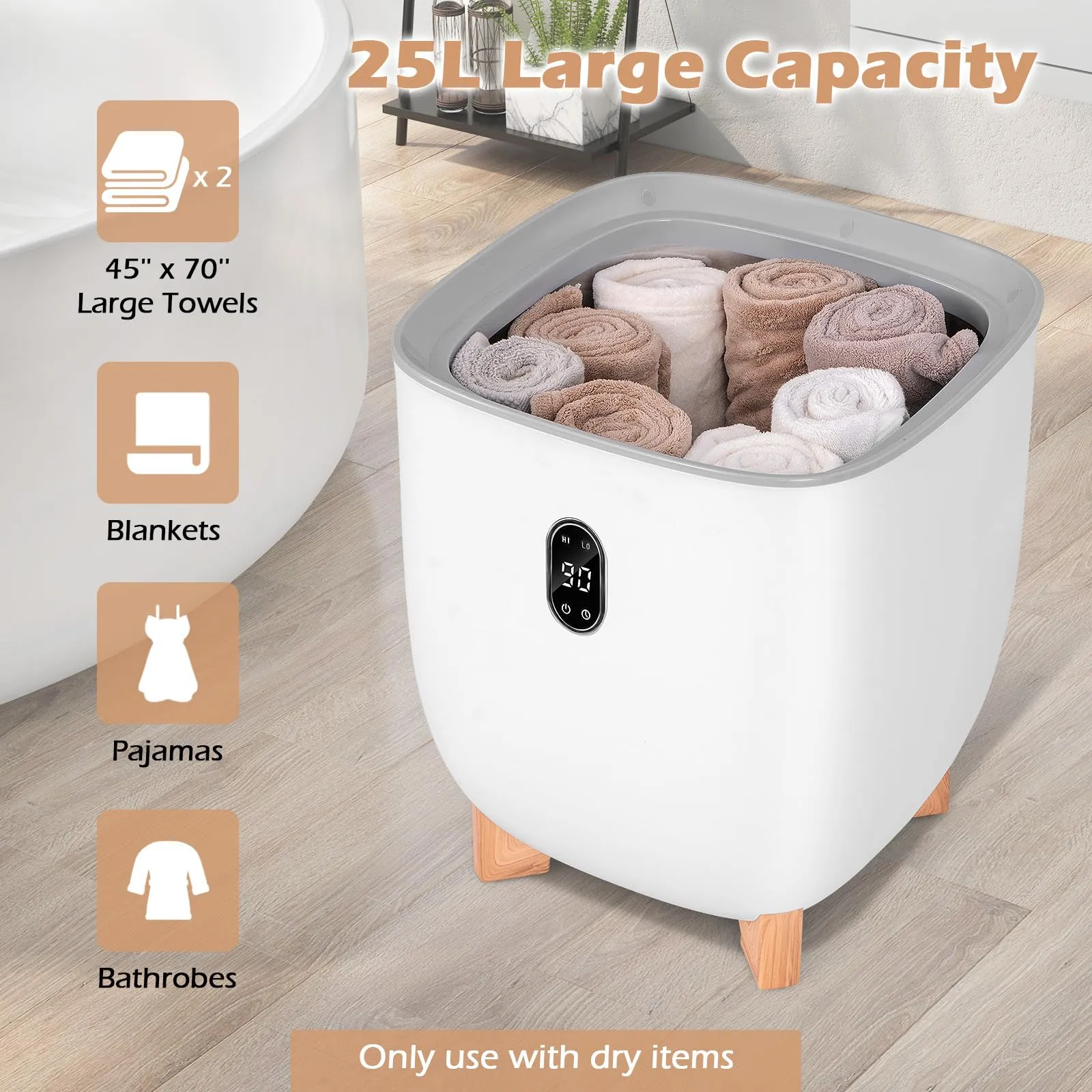 Giantex 25L Towel Warmer Bucket - Electric Towel Heater for Bathroom, 2 Temperature Settings, 20-60 Timer