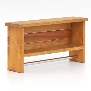 Giantex 3 Tier Solid Teak Wood Bathroom Shelf with Towel Bar bathroom organizer, toilet brush holder
