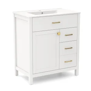 Giantex 30 Bathroom Vanity with Sink, Ceramic Basin Combo with 2 Drawers, 1 Door, 1 Flip-Out Drawer bathroom organizer, toilet brush holder