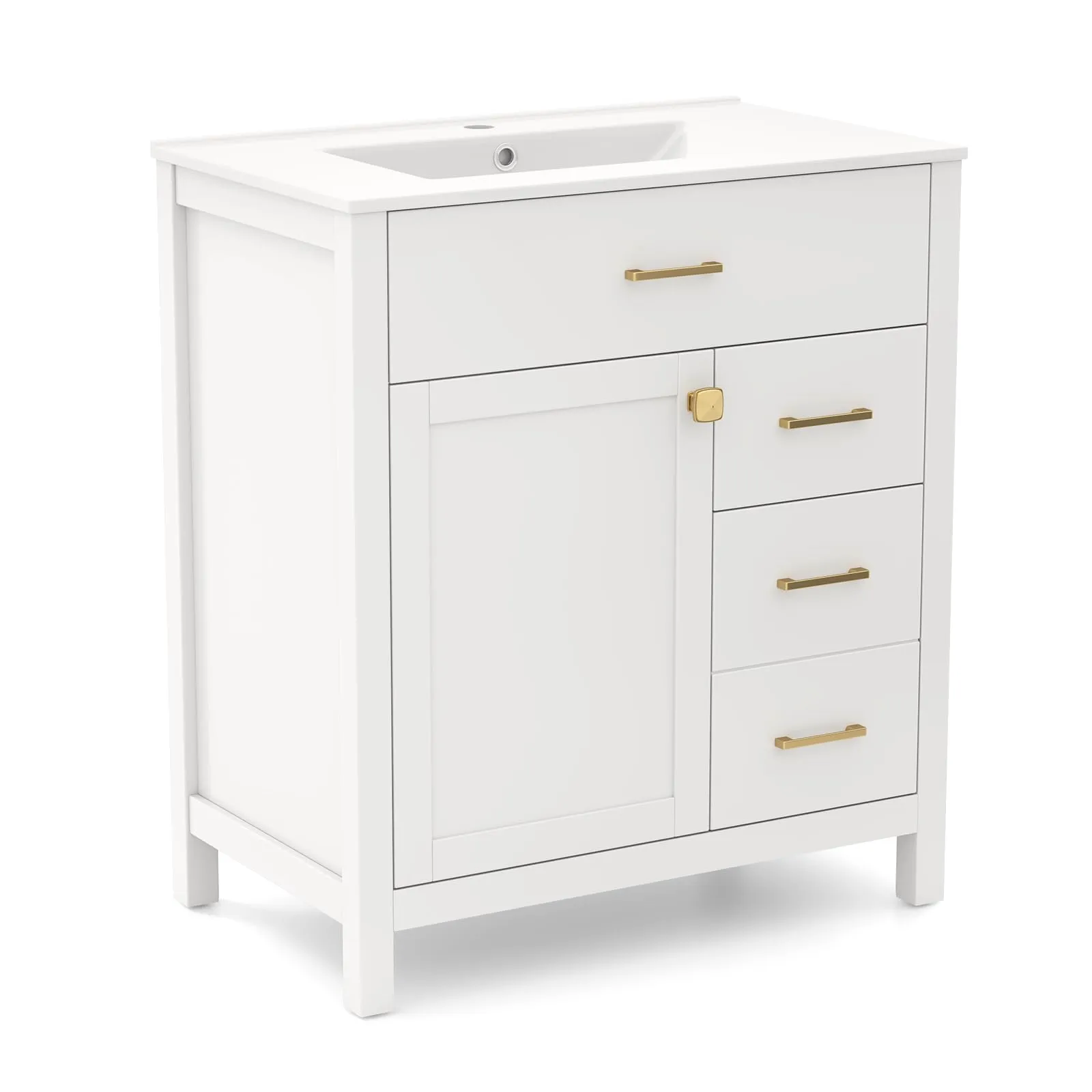 Giantex 30 Bathroom Vanity with Sink, Ceramic Basin Combo with 2 Drawers, 1 Door, 1 Flip-Out Drawer bathroom organizer, toilet brush holder