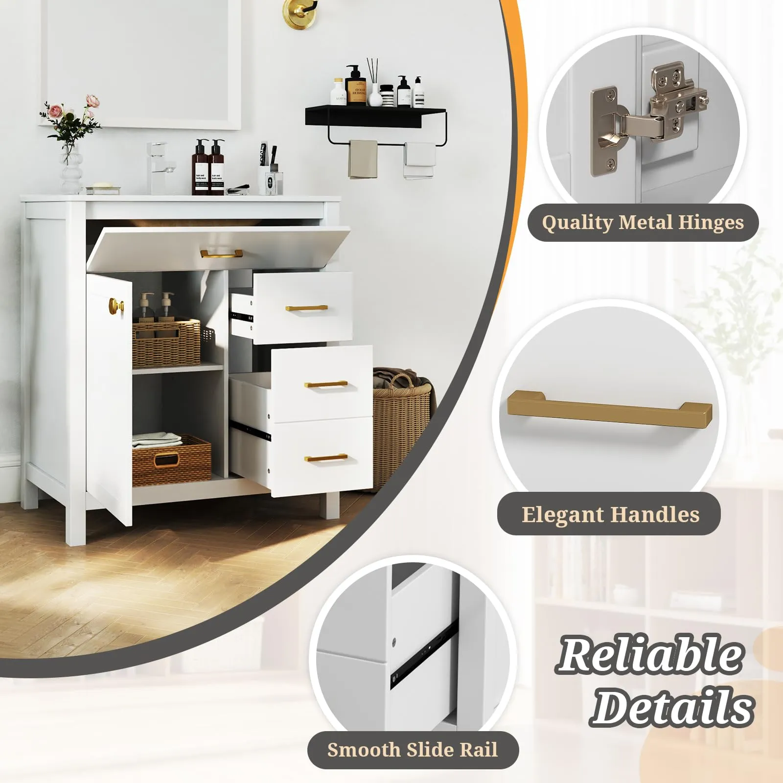 Giantex 30 Bathroom Vanity with Sink, Ceramic Basin Combo with 2 Drawers, 1 Door, 1 Flip-Out Drawer