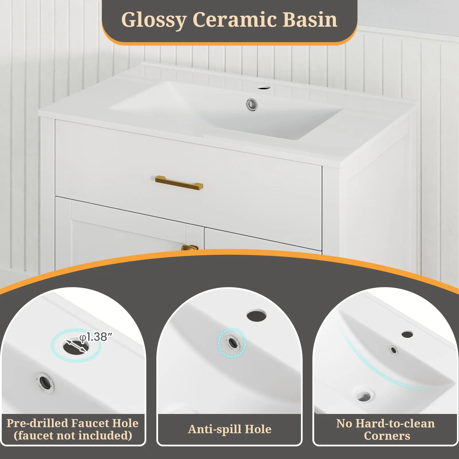 Giantex 30 Bathroom Vanity with Sink, Ceramic Basin Combo with 2 Drawers, 1 Door, 1 Flip-Out Drawer