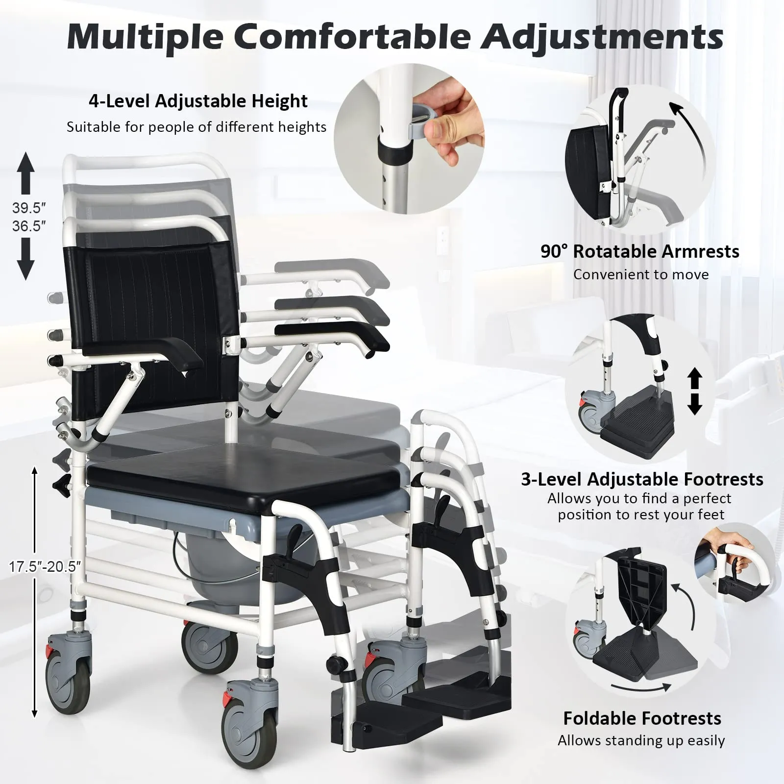 Giantex 4-in-1 Bedside Commode Shower Wheelchair
