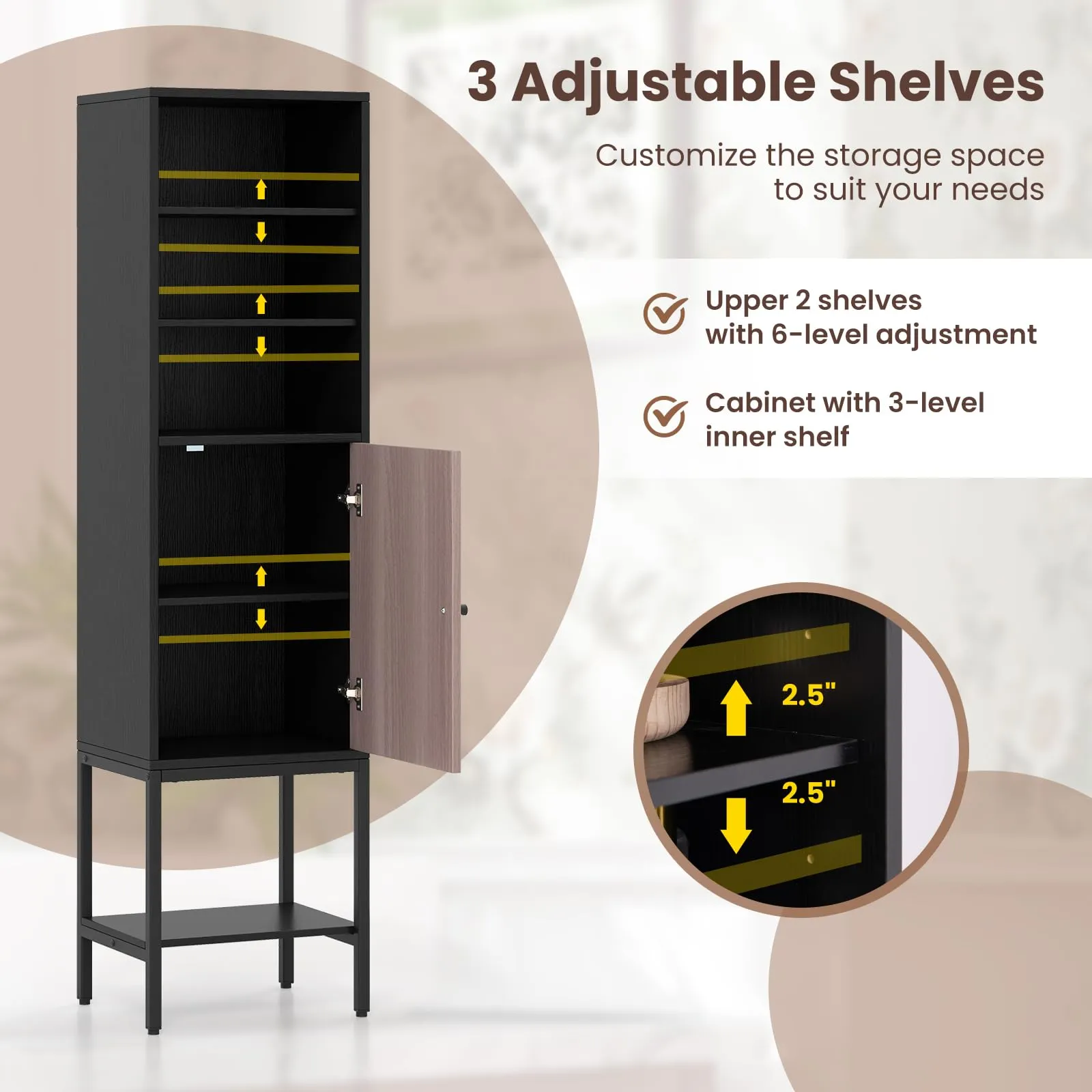 Giantex 57 Tall Bathroom Storage Cabinet, Bathroom Floor Cabinet with Door, Adjustable Shelves & Foot Pads