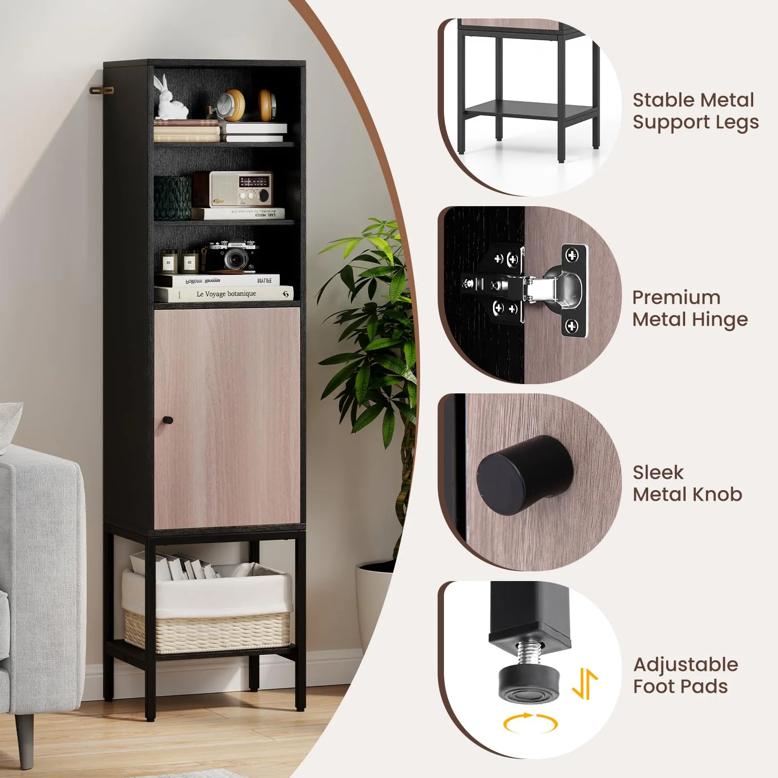 Giantex 57 Tall Bathroom Storage Cabinet, Bathroom Floor Cabinet with Door, Adjustable Shelves & Foot Pads