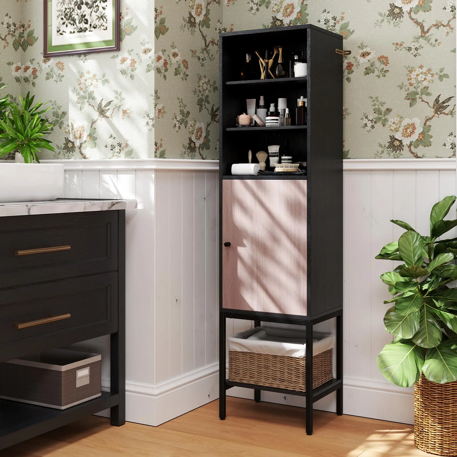 Giantex 57 Tall Bathroom Storage Cabinet, Bathroom Floor Cabinet with Door, Adjustable Shelves & Foot Pads