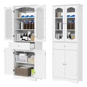 Giantex 63" Tall Bathroom Cabinet, Pantry Cabinet with Tempered Glass Doors, Adjustable Shelves & Large Drawer bathroom organizer, toilet brush holder