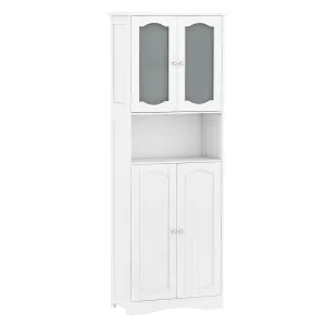Giantex 64.5" Tall Bathroom Cabinet, Pantry Cabinet with Tempered Glass Doors, Adjustable Shelves bathroom organizer, toilet brush holder