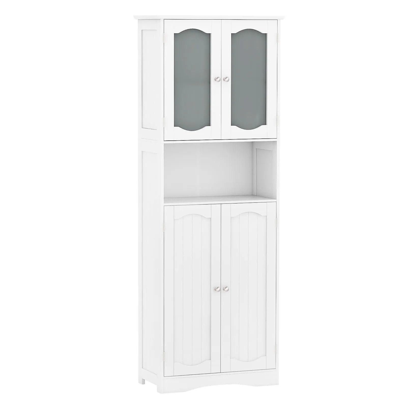 Giantex 64.5" Tall Bathroom Cabinet, Pantry Cabinet with Tempered Glass Doors, Adjustable Shelves bathroom organizer, toilet brush holder
