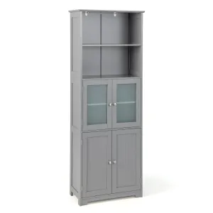 Giantex 64" Tall Bathroom Storage Cabinet, Freestanding Kitchen Pantry Cupboard with 2 Cabinets bathroom organizer, toilet brush holder