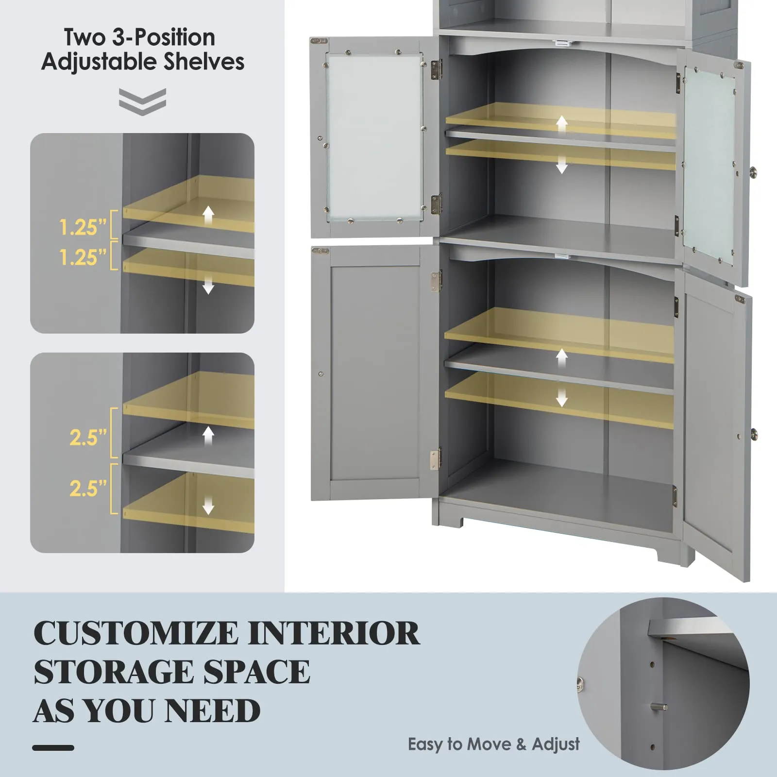 Giantex 64" Tall Bathroom Storage Cabinet, Freestanding Kitchen Pantry Cupboard with 2 Cabinets