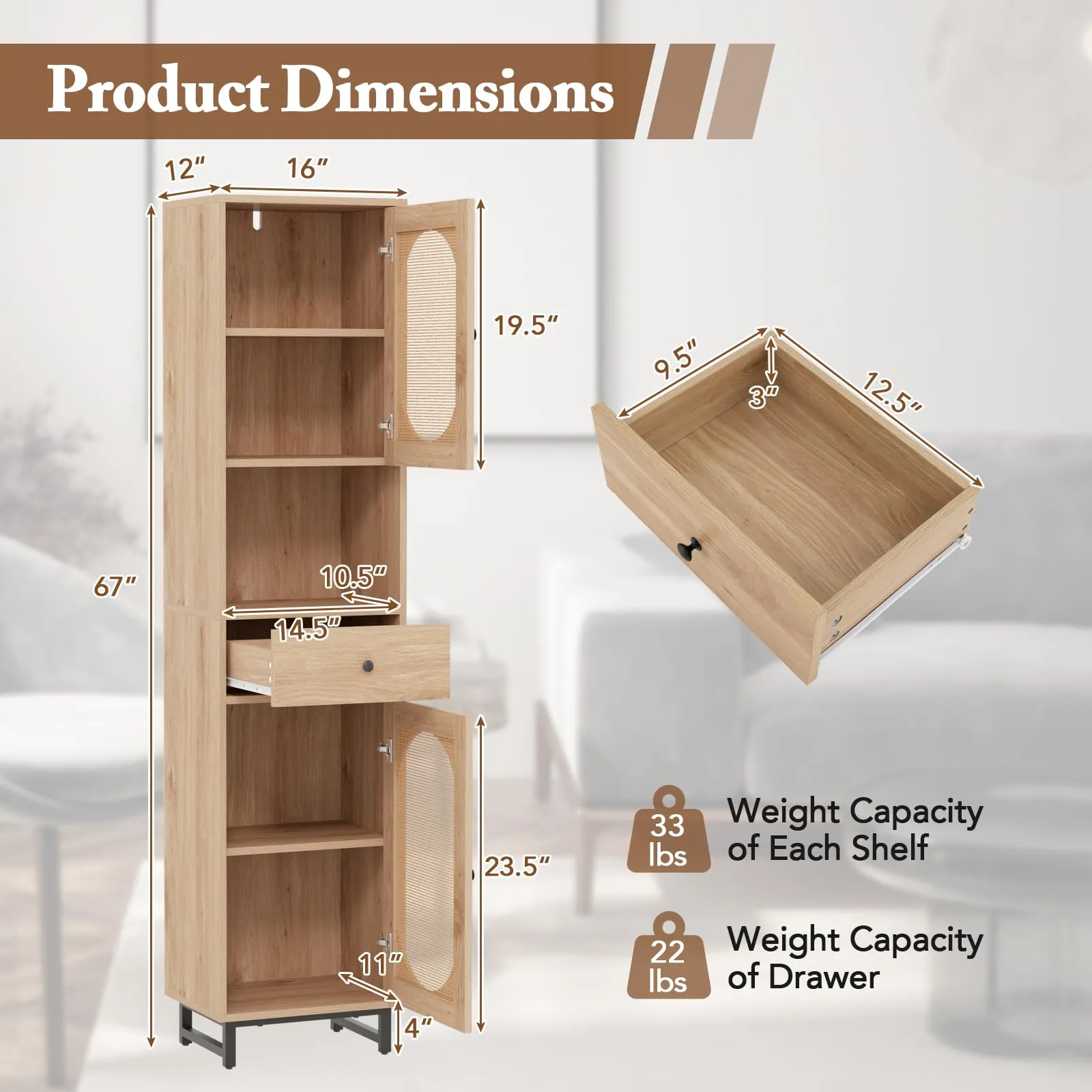 Giantex 67" Tall Bathroom Cabinet