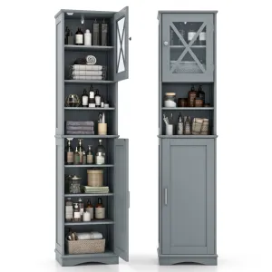 Giantex 67" Tall Storage Cabinet, Bathroom Floor Cabinet with Acrylic Door, Adjustable Shelves bathroom organizer, toilet brush holder