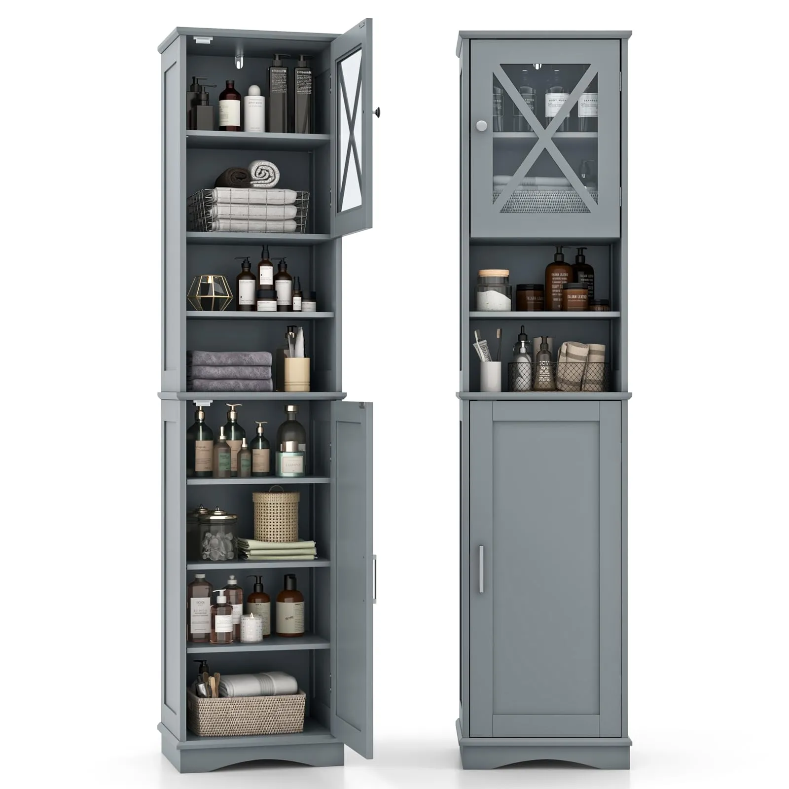 Giantex 67" Tall Storage Cabinet, Bathroom Floor Cabinet with Acrylic Door, Adjustable Shelves bathroom organizer, toilet brush holder