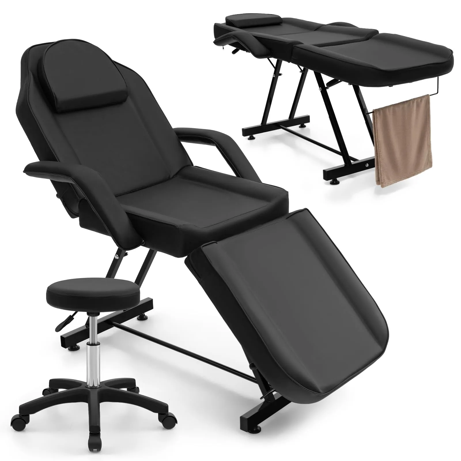 Giantex 73" Facial Chair with Hydraulic Stool, Tattoo Chair with with Adjustable Backrest & Legrest folding chair, portable chair