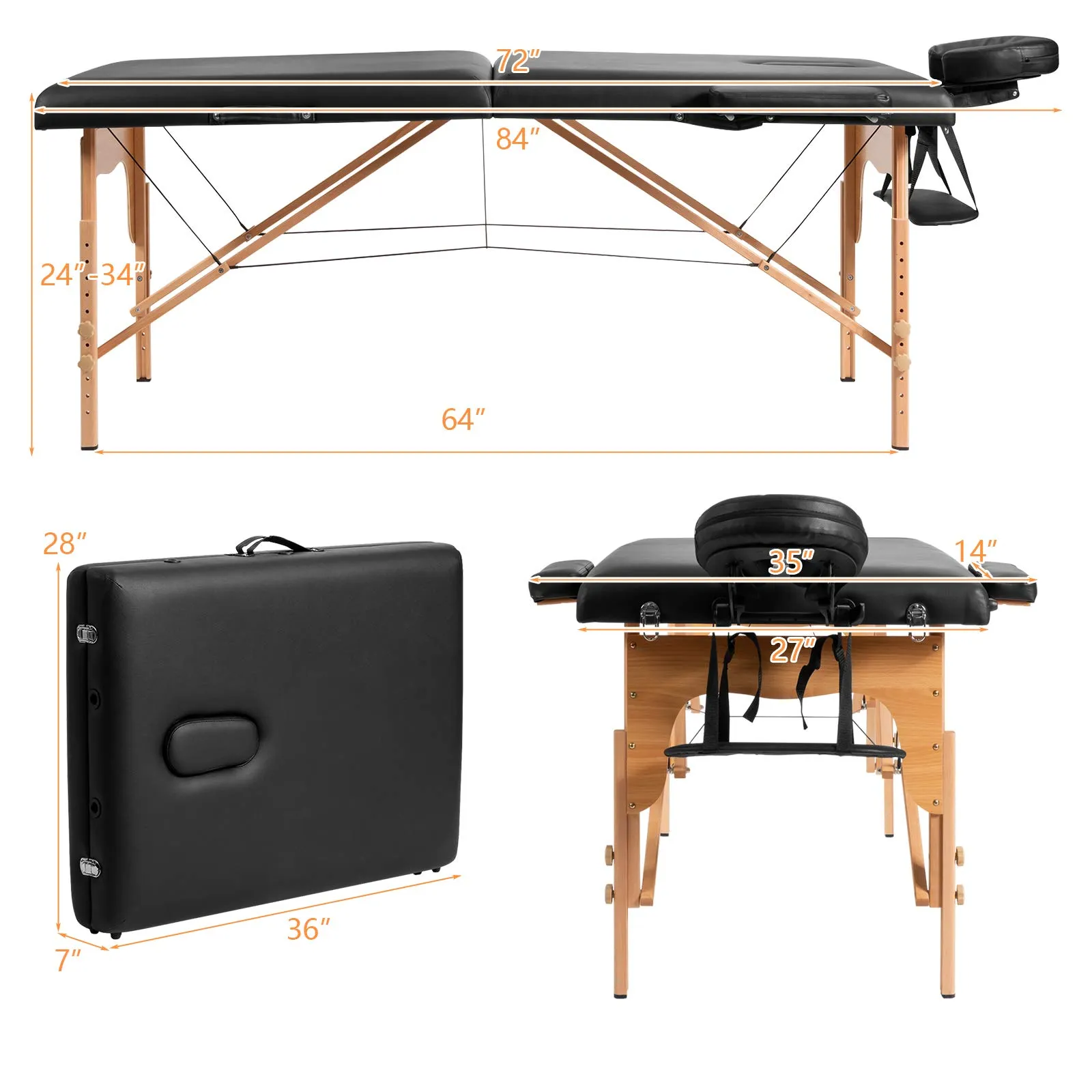 Giantex 84 inch Massage Table Lash Bed, Portable Massage Bed, 2 Folding Mode