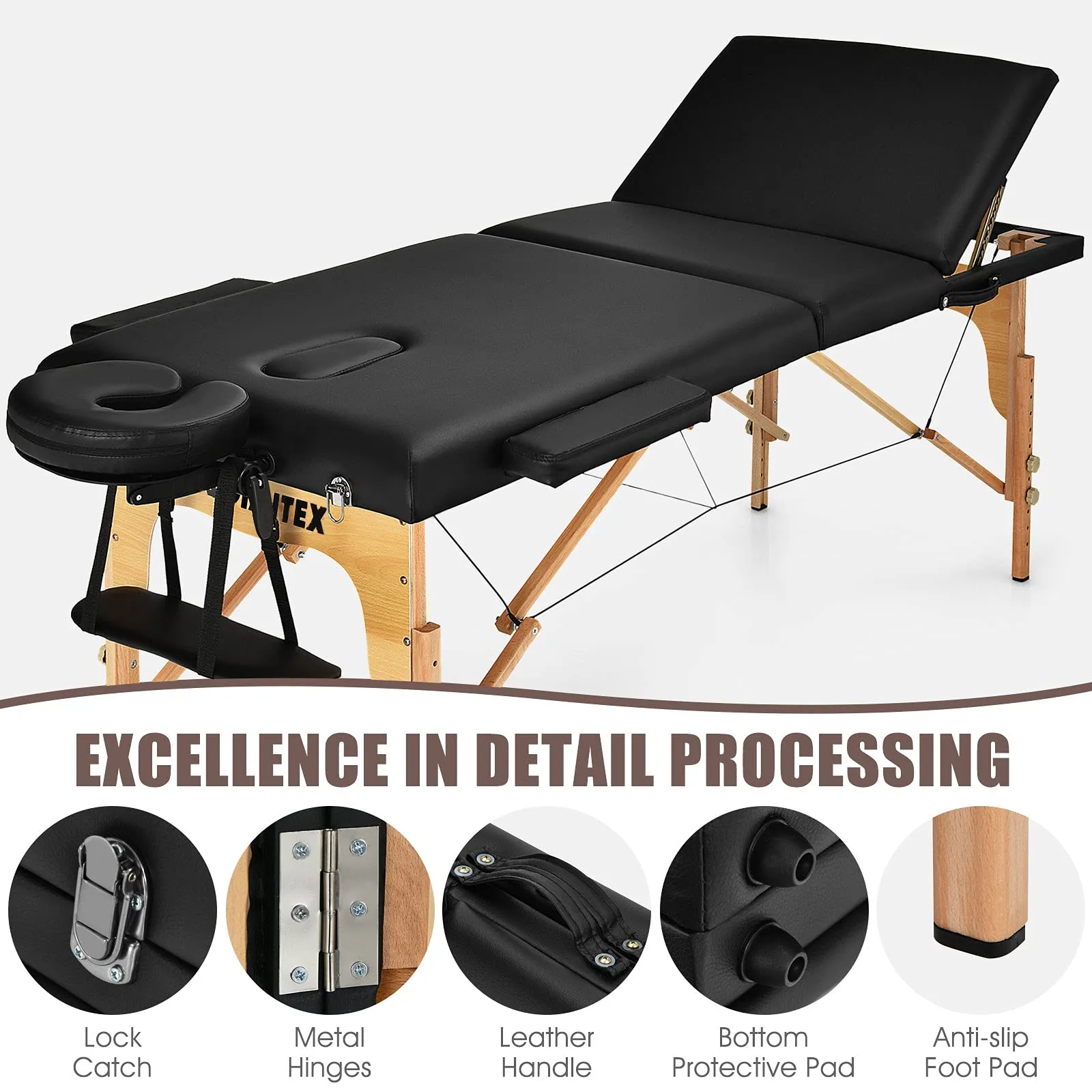 Giantex 84inch Folding Massage Table Spa Bed, 3 Folding Mode